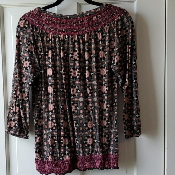 LUCKY BRAND BLACK PINK SMOCKED TOP SIZE MEDIUM BOHEMIAN COTTON - Picture 10 of 10